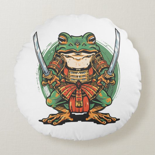 侍のカエル戦士 丸型クッション (正面)