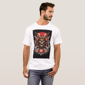 侍のドクロ ライジングサン - 日本の戦士アートコ Tシャツ (正面フル)