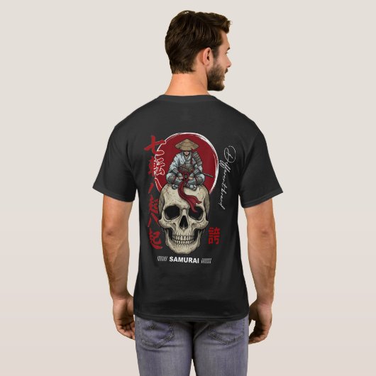 侍のドクロTシャツ - 暗い日本人戦士と Tシャツ (裏面フル)