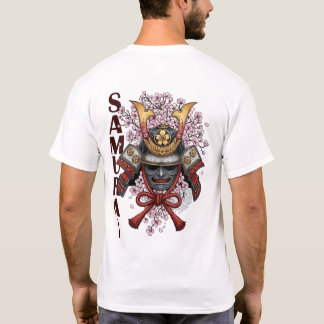 侍の兜 花咲く Tシャツ – 日本の戦争