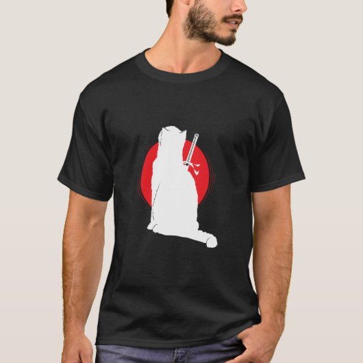 侍の刀を持つ猫 Tシャツ (正面)