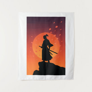 侍の夕焼けタペストリー - 堂々たるミニマリスト壁画 タペストリー