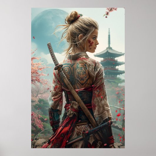 侍の女性戦士 刀 日本文化 ポスター (正面)