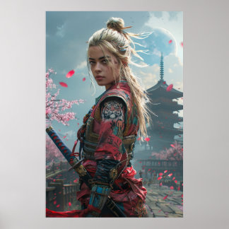 侍の女性武士 刀を持つ — 日本文化 ポスター