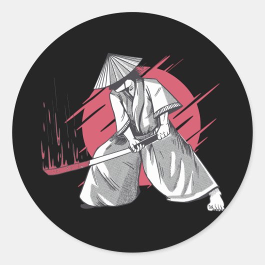 侍の戦士が刀で殴る ラウンドシール (正面)