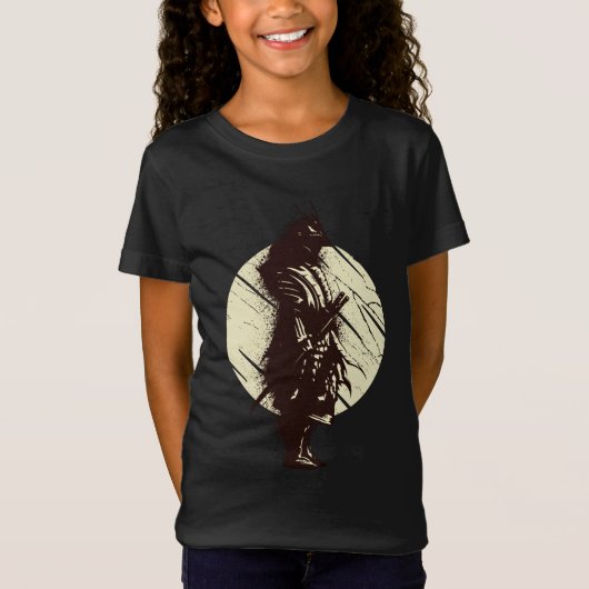 侍の戦士のシルエットデザイン Tシャツ (正面)