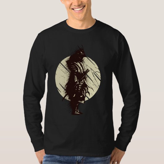 侍の戦士のシルエットデザイン Tシャツ (正面)