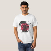 侍の戦士 - 赤い太陽 日本の武士道デザイン Tシャツ (正面フル)