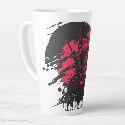 侍の武士マグカップ - 武士道コードデザイン カフェラテマグ (左アングル)