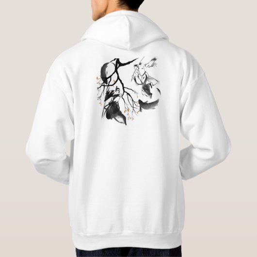 侍の決闘と鯉の滝登り: 禅墨絵アート パーカ (裏面)