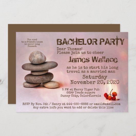 侍の禅ストーン独身最後の夜カスタマイズ可能 招待状 (正面/裏面)