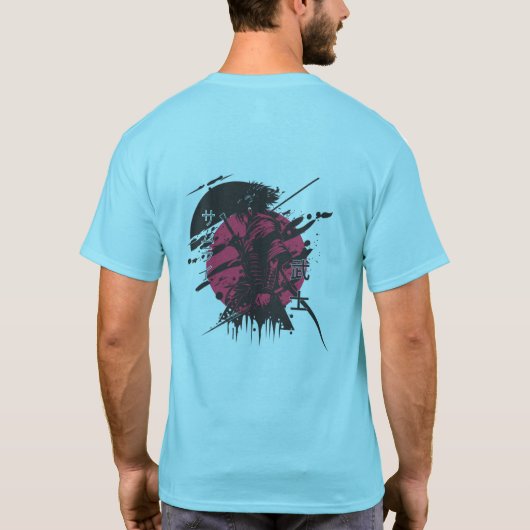 侍のTシャツ - サムライ 赤い月 シャツ (裏面)
