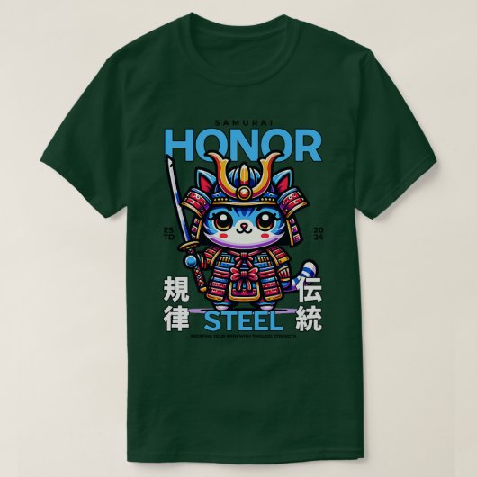 侍キャットウォリアーを敬う Tシャツ (デザイン正面)