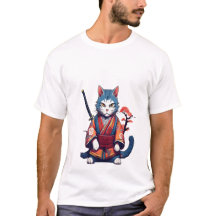 侍サムライ猫忍者戦士Tシャツ