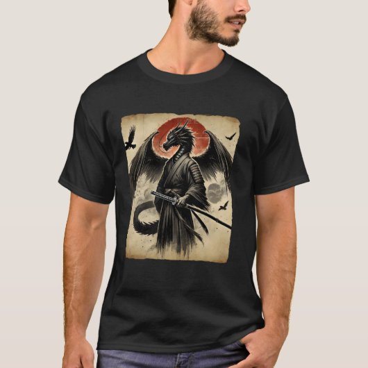 侍ドラゴン日本美術武士浮世絵グラフィック Tシャツ (正面)