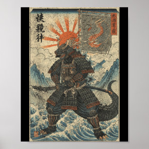 侍怪獣浮世絵武者グラフィック怪獣アニメ ポスター