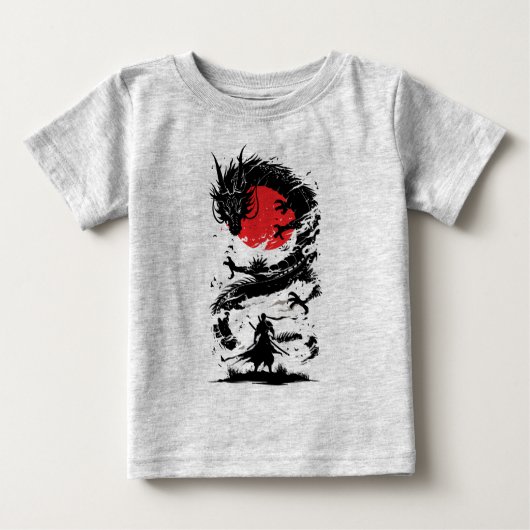 侍戦士とドラゴンの戦い ベビーTシャツ (正面)