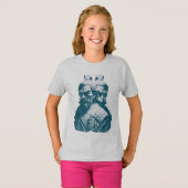 侍日本の像2体デザイン Tシャツ (正面フル)