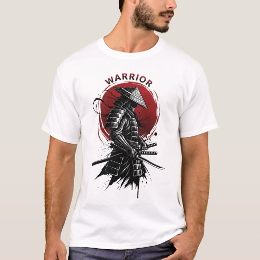 侍武者 旭日 日本風インクスタイル Tシャツ (正面)