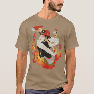 侍消防士の浮世絵武日本の里 Tシャツ