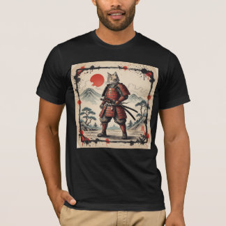 侍猫のイラストTシャツ｜日本の夕焼け Tシャツ