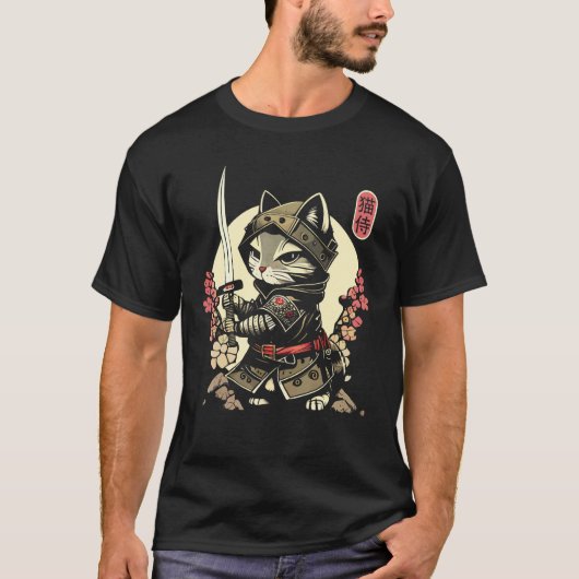 侍猫のタトゥー、忍者猫 Tシャツ (正面)
