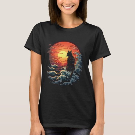 侍猫の夕焼け Tシャツ (正面)
