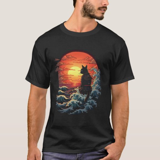 侍猫の夕焼け Tシャツ (正面)