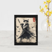 侍猫グラフィックTシャツ戦士ヴィンテージ日本A カード (黄色い花)