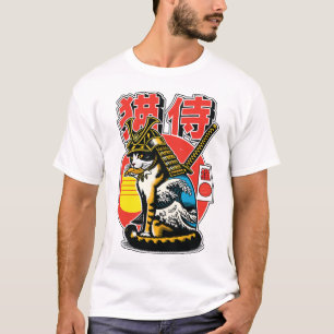侍猫戦士 - 大胆な和風の波のタトゥー Tシャツ