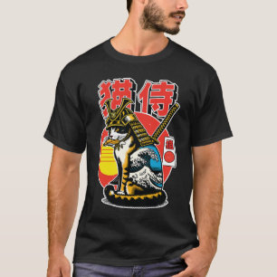 侍猫戦士 - 大胆な和風の波のタトゥー Tシャツ