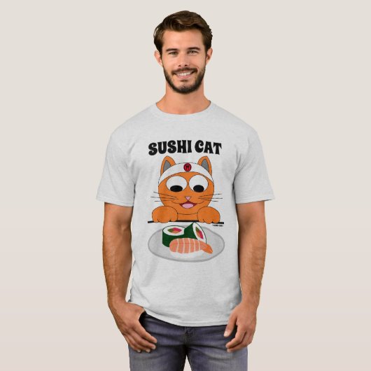 侍猫 寿司 Tシャツ (正面フル)