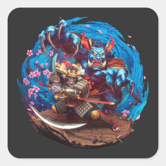 侍・鬼日本の民俗文化鬼 スクエアシール (正面)