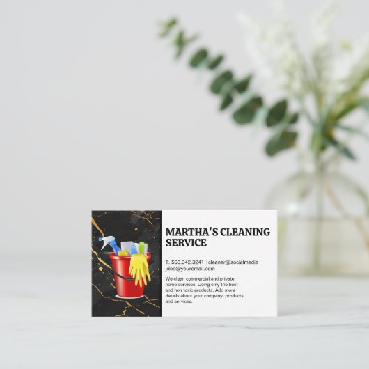 供給のクリーニング |黒い大理石 名刺 (スタンド正面)