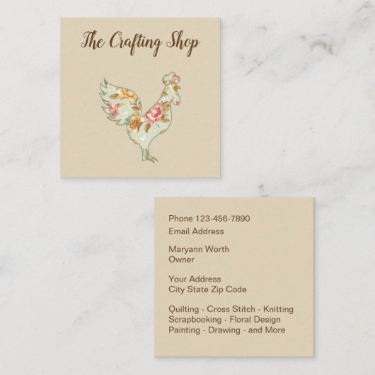 供給の花のオンドリのデザインの制作 スクエア名刺 (正面/裏面)