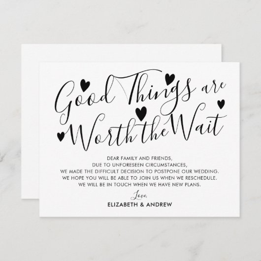 価値あるものは時を待つ　結婚式延期のお知らせ 案内状 (正面/裏面)