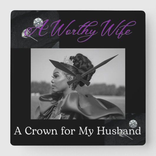 価値ある妻 スクエア ブラック ウォールクロック (正面)