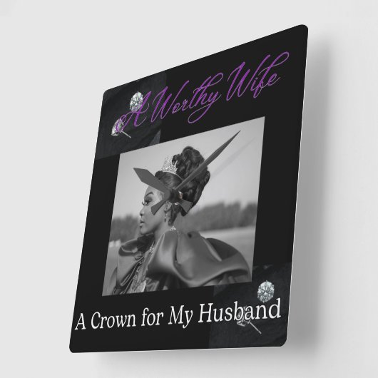 価値ある妻 四角い ブラック ウォールクロック (傾斜)