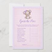 価格かわいい紫色のクマの女の子シャワーゲームを推測 招待状 (正面)