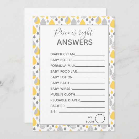 価格は右ゲーム赤ちゃんシャワー灰色/黄色 招待状 (正面/裏面)