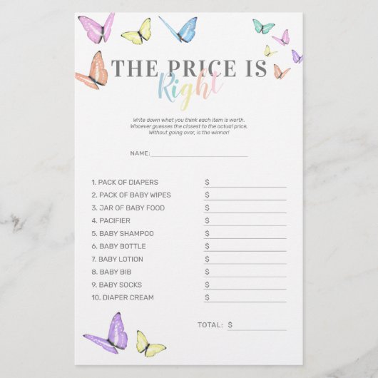 価格は右バタフライベビーシャワーゲーム (正面)
