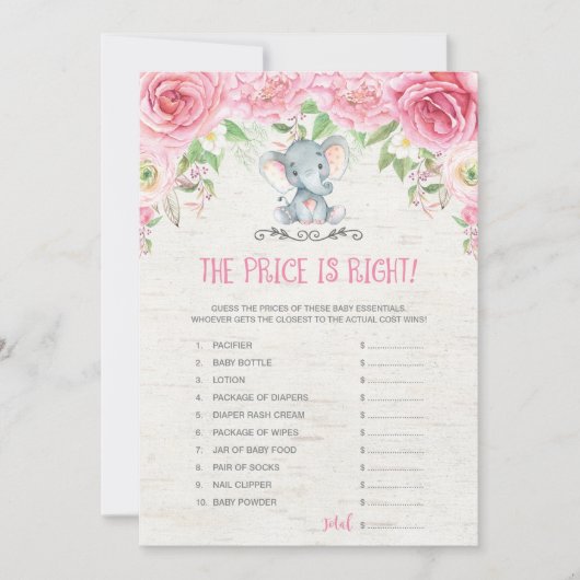 価格は右ピンク象の赤ちゃんシャワーゲーム 招待状 (正面)