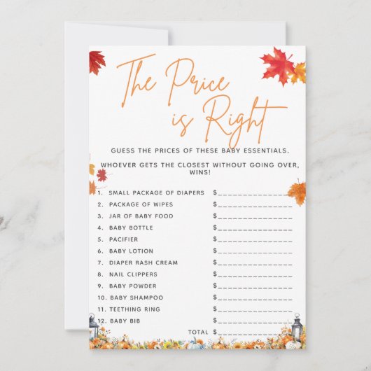 価格は右ベビーシャワーゲームリトルカボチャ 招待状 (正面)