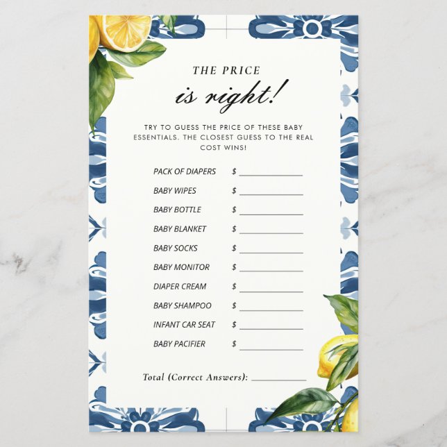 価格は右レモンポジターノ赤ちゃんシャワーゲーム (正面)