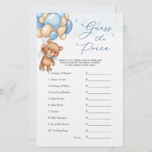価格を推測するバルーン赤ちゃんシャワーゲーム (正面/裏面)