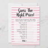 価格を推測するブライダルシャワーゲームピンク白 招待状 (正面)