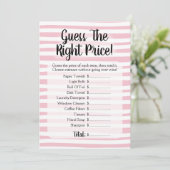 価格を推測するブライダルシャワーゲームピンク白 招待状 (スタンド正面)