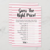 価格を推測するブライダルシャワーゲームピンク白 招待状 (正面/裏面)