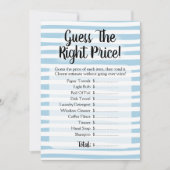 価格を推測するブライダルシャワーゲーム青い白 招待状 (正面)