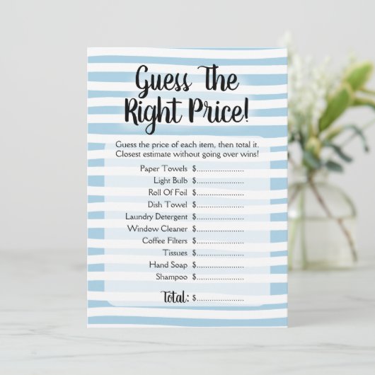 価格を推測するブライダルシャワーゲーム青い白 招待状 (スタンド正面)